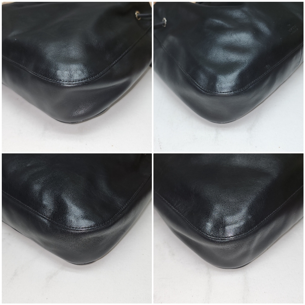 Authentic Gucci Shoulder Tote Drawstring Black Leather Bag W/ Dust Bag - Picture 7 of 17